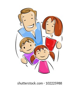 vector illustration of happy family looking up