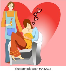 Vector illustration of happy family with mother father and baby