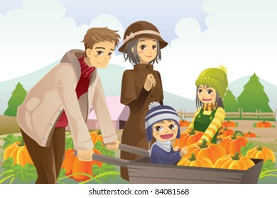 A Vector Illustration Of A Happy Family On A Pumpkin Patch Trip In Autumn Or Fall Season