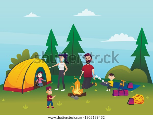 Vector Illustration Happy Family Outdoor On Stock Vector (Royalty Free ...