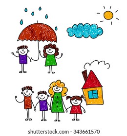 Vector illustration of happy family. Social protection concept