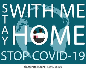 vector illustration of a happy family,stay at home,stop covid-19