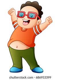 Vector illustration of Happy fat boy wearing glasses