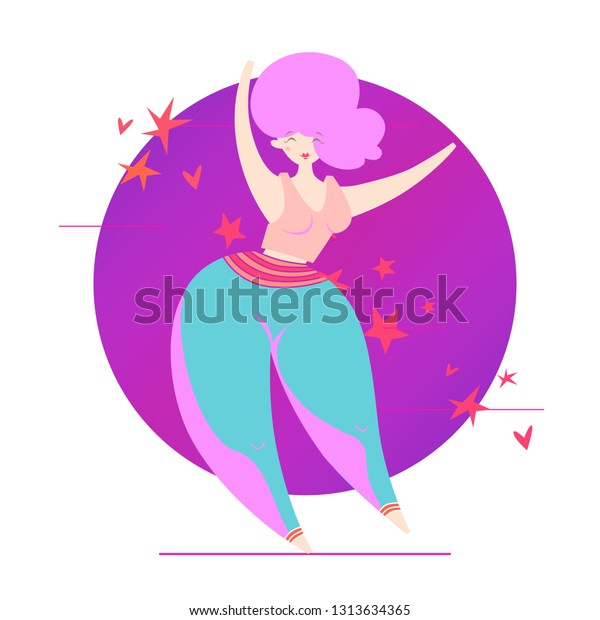 Vector Illustration Happy Fat Woman Stars Stock Vector Royalty Free