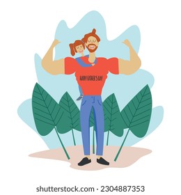 Vector illustration, happy father with a daughter. Happy Father's day card design.