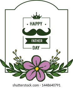 Vector illustration happy father day with purple floral frames isolated on white backdrop