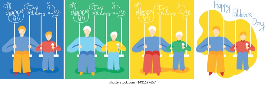 Vector illustration, happy father with a son. Happy Father's day Greeting Card . swing flat design isolated family  set father child kid