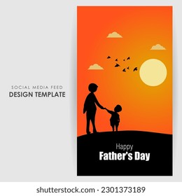 Vector illustration of Happy Father's Day 18 June social media feed story mockup template