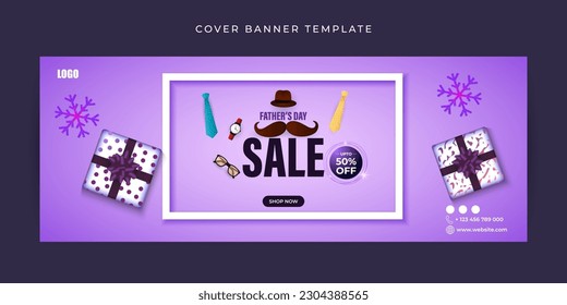 Vector illustration of Happy Father's Day Sale Fb cover banner mockup Template