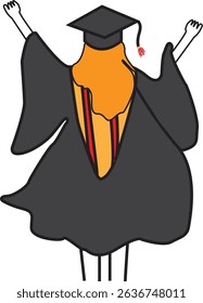 Vector Illustration of Happy Female Graduate in Academic Gown and Cap Celebrating Graduation Success – Education Achievement Concept Art