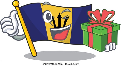 Vector illustration of Happy flag barbados With gift box