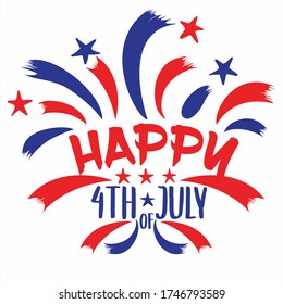 Vector illustration of Happy Fourth of July with simple design elements on an isolated white background