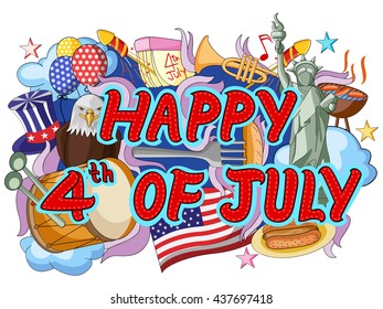 vector illustration of Happy Fourth of July doodle background