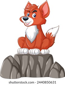 Vector illustration of a happy fox on stone