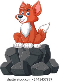 Vector illustration of a happy fox on stones