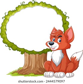 Vector illustration of a happy fox with tree