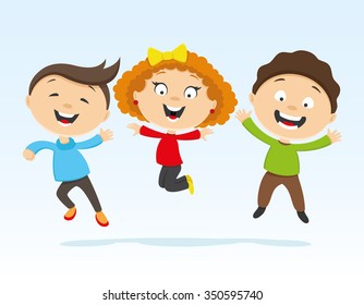 Vector illustration. Happy friends in a jump.