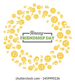 Vector illustration of happy friendship day in modern style with lettering text and yellow icons on white background for card