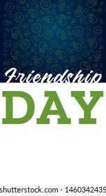 Vector illustration of happy friendship day in modern style with lettering text and color icons on blue background for poster