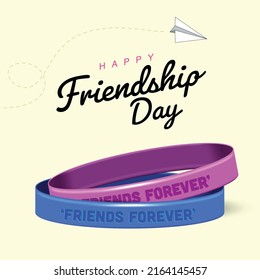 Vector illustration of Happy friendship day concept, friends forever written on friendship band