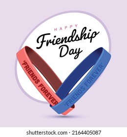 Vector Illustration Of Happy Friendship Day Concept, Friends Forever Written On Friendship Band