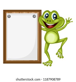 Vector Illustration of a Happy Frog. Cute Cartoon Frog Holding a Banner Isolated on a White Background. Happy Animals Set