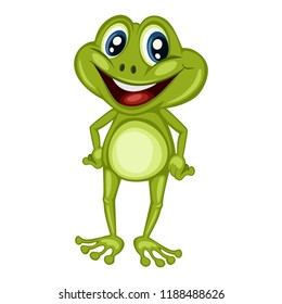 Vector Illustration of a Happy Frog. Cute Cartoon Frog Standing Isolated on a White Background. Happy Animals Set