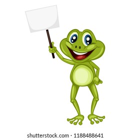 Vector Illustration of a Happy Frog. Cute Cartoon Frog Holding a Banner  Isolated on a White Background. Happy Animals Set