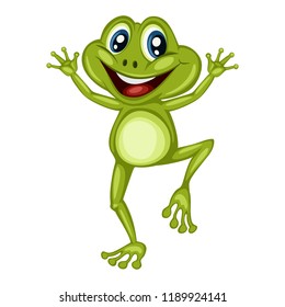 Vector Illustration of a Happy Frog. Cute Cartoon Frog Dancing Isolated on a White Background. Happy Animals Set