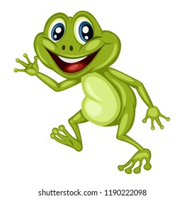 Vector Illustration of a Happy Frog. Cute Cartoon Frog Walking and Waving Isolated on a White Background. Happy Animals Set