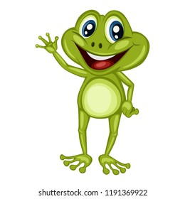 Vector Illustration of a Happy Frog. Cute Cartoon Frog Waving Isolated on a White Background. Happy Animals Set