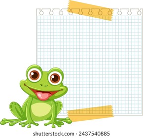 Vector illustration of a happy frog on notepad background