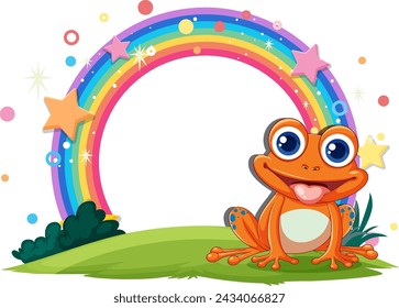 Vector illustration of a happy frog with a rainbow