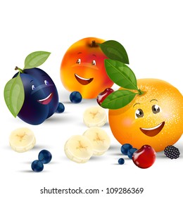 Vector Illustration of Happy Fruit Characters