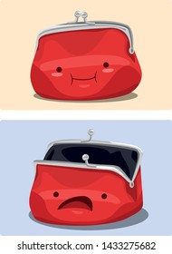 Vector Illustration Of A Happy Full And A Sad Empty Coin Purse