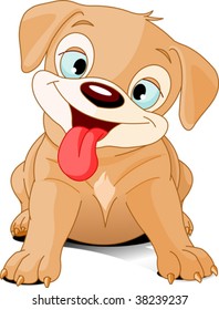 Vector illustration of happy and funny cartoon puppy.