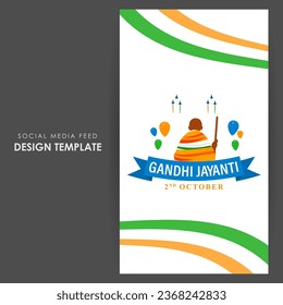 Vector illustration of Happy Gandhi Jayanti social media feed template, written hindi text means Gandhi Jayanti