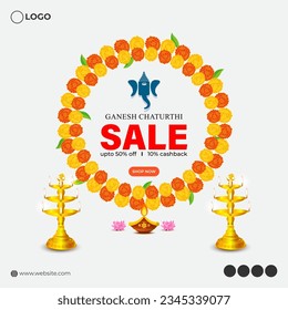 Vector illustration of Happy Ganesh Chaturthi Sale social media story feed set mockup template