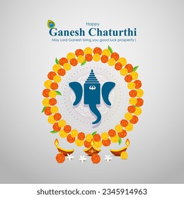 Vector illustration of Happy Ganesh Chaturthi social media story feed mockup template