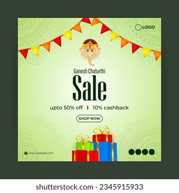 Vector illustration of Happy Ganesh Chaturthi Sale social media story feed set mockup template