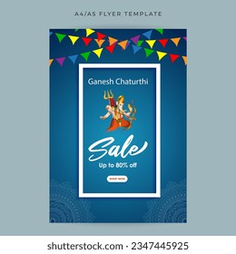 Vector illustration of Happy Ganesh Chaturthi Sale social media story feed mockup a4 template