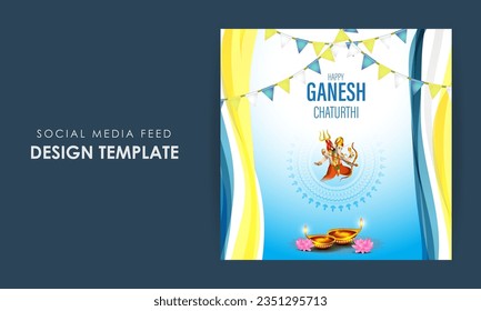 Vector illustration of Happy Ganesh Chaturthi social media story feed mockup template
