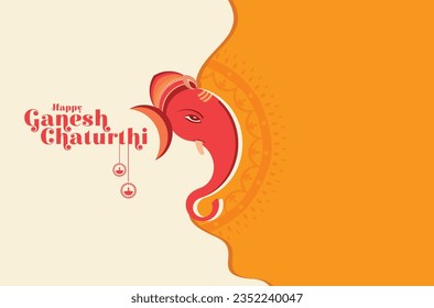 Ilustración vectorial del texto de Happy Ganesh Chaturthi y Ganesh con fondo para el diseño de pancartas, plantillas, entradas y tarjetas de invitación