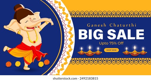 Vector illustration of Happy Ganesh Chaturthi Sale social media feed template