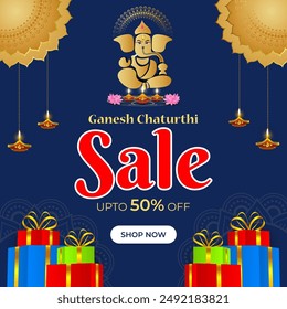 Vector illustration of Happy Ganesh Chaturthi Sale social media feed template