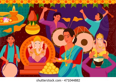 vector illustration of Happy Ganesh Chaturthi festival celebration background