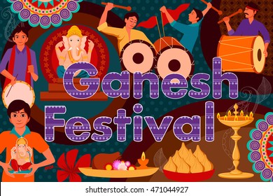 vector illustration of Happy Ganesh Chaturthi festival celebration background