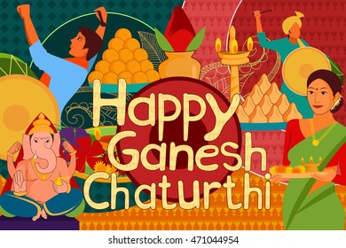 vector illustration of Happy Ganesh Chaturthi festival celebration background