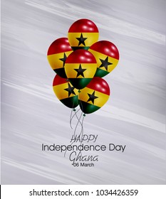 Vector illustration of  Happy Ghana Independence Day 06 March. Balloons with flags isolated on gray background.