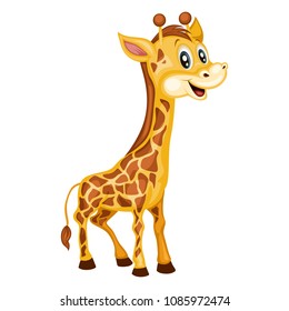 Vector Illustration of a Happy Giraffe . Cute Cartoon Giraffe  Isolated on a White Background. Happy Animals Set